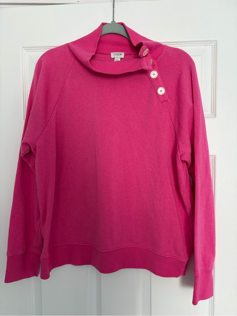 J. Crew Women’s Hot Pink Button-Neck Cowl Sweatshirt